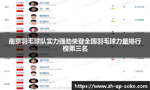 南京羽毛球队实力强劲荣登全国羽毛球力量排行榜第三名